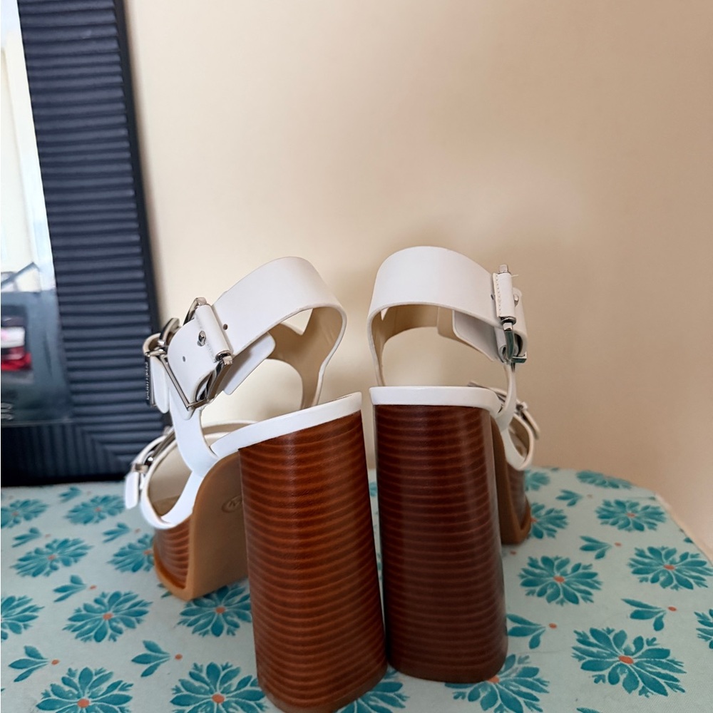Michael Kors White and Brown Block Heel Sandals - Picture 3 of 8